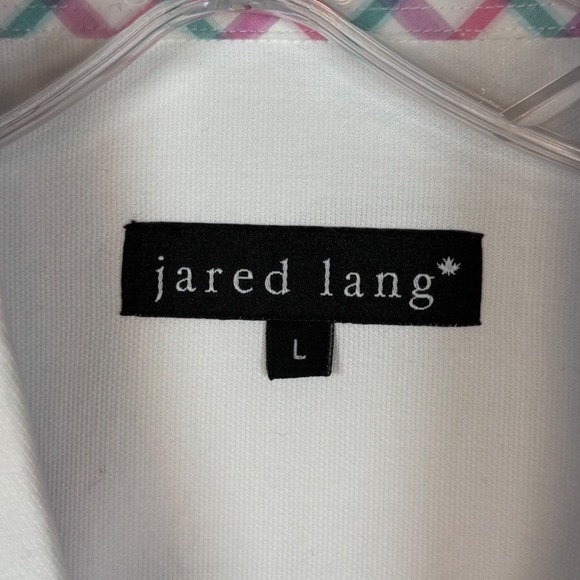 Jared Lang Men's Short Sleeve, Fitted, Pink Plaid Accent Cuff Sleeves, Size L - Picture 6 of 9